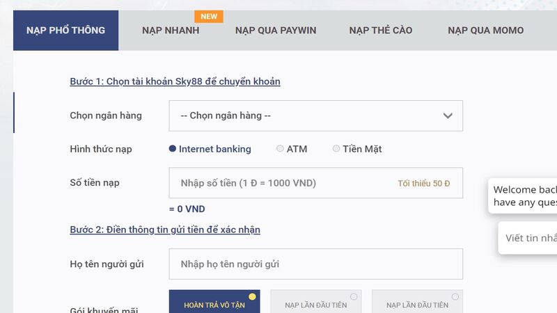 cách nạp phổ thông sky88