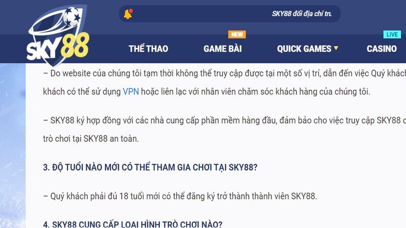 độ tuổi được miễn trừ trách nhiệm sky88
